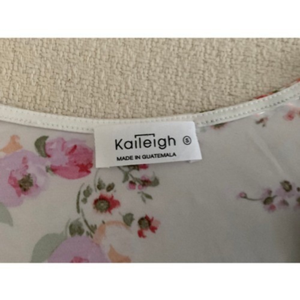 Kaileigh White Pink Floral Faux Wrap Sleeveless A-Line Midi Jersey Dress Size S - Picture 7 of 11